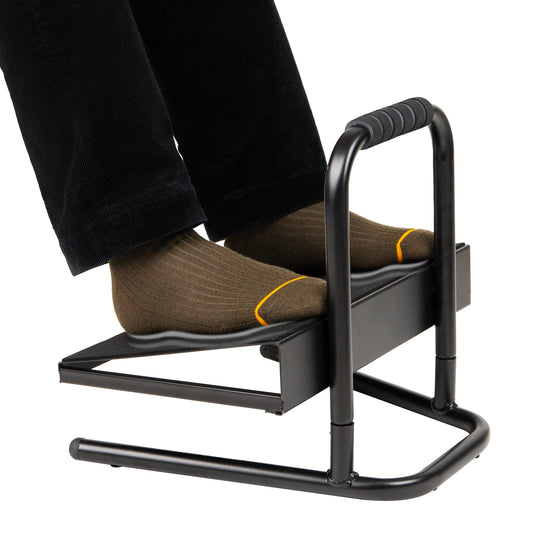 Mind Reader Foot Rest, Under Desk at Work, Ergonomic, Height Adjustable, Office, Metal, 15"L x 14.25"W x 14.5"H, Black