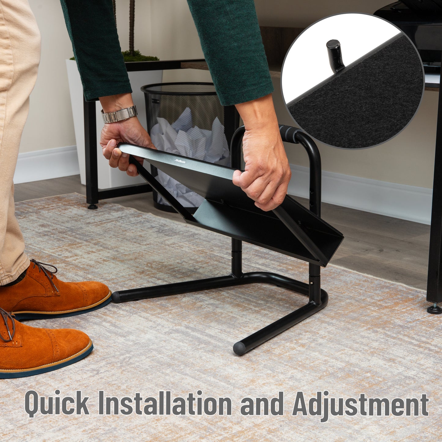 Mind Reader Foot Rest, Under Desk at Work, Ergonomic, Height Adjustable, Office, Metal, 15"L x 14.25"W x 14.5"H, Black