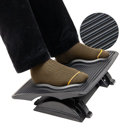 Mind Reader Foot Rest, Under Desk at Work, Ergonomic, Height Adjustable, Office, Plastic, 17.5"L x 13.5"W x 3.5"H, Black