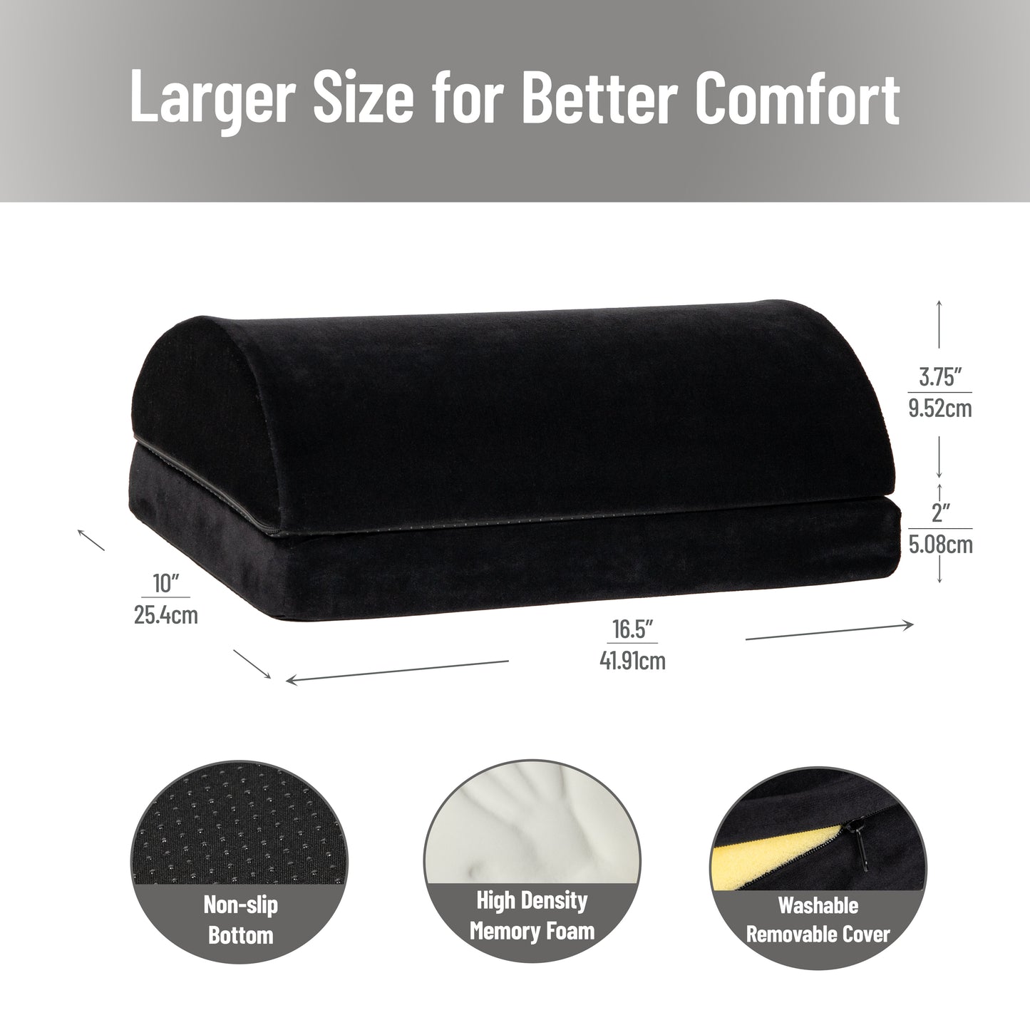Mind Reader Air-Cloud Memory Foam Under Desk Footrest, Ergonomic Support for Back, Hip, Legs, Knees & Feet, Adjustable Height, Memory Foam, Black