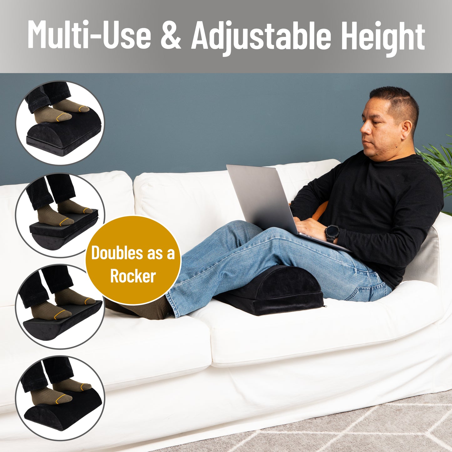 Mind Reader Air-Cloud Memory Foam Under Desk Footrest, Ergonomic Support for Back, Hip, Legs, Knees & Feet, Adjustable Height, Memory Foam, Black
