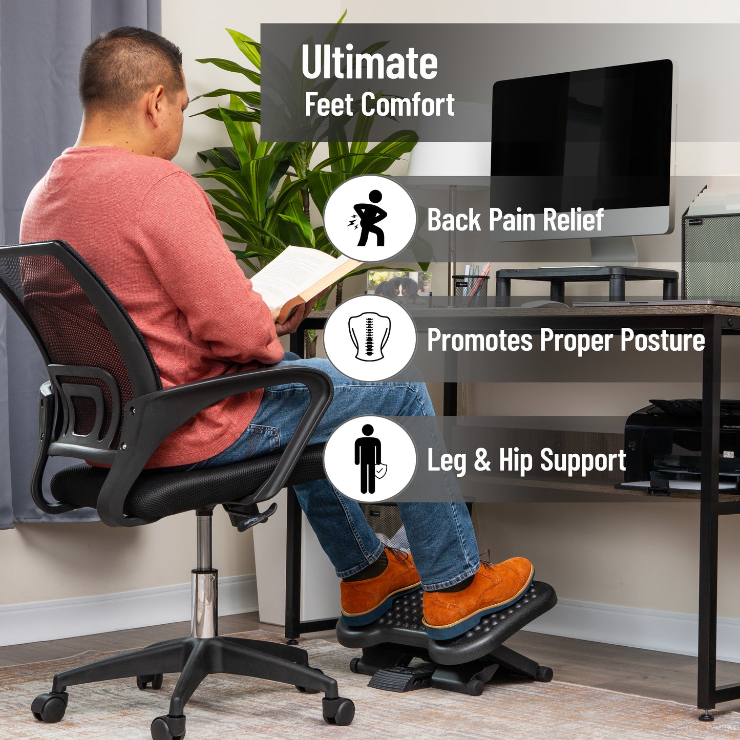Mind Reader Foot Rest, Under Desk at Work, Ergonomic, Height Adjustable, Office, Plastic, 17"L x 13"W x 6.25"H