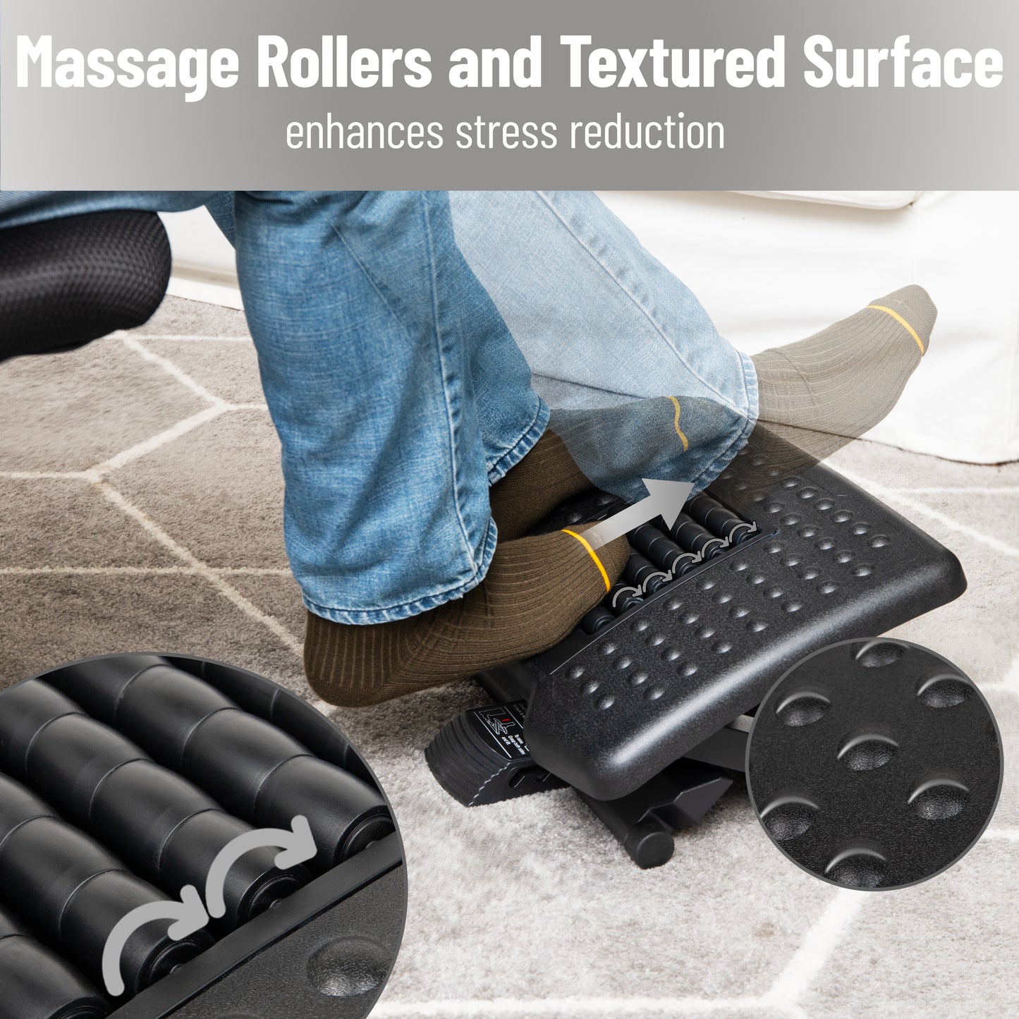 Mind Reader Foot Rest, Under Desk at Work, Ergonomic, Height Adjustable, Office, Plastic, 18"L x 13"W x 6.75"H, Black