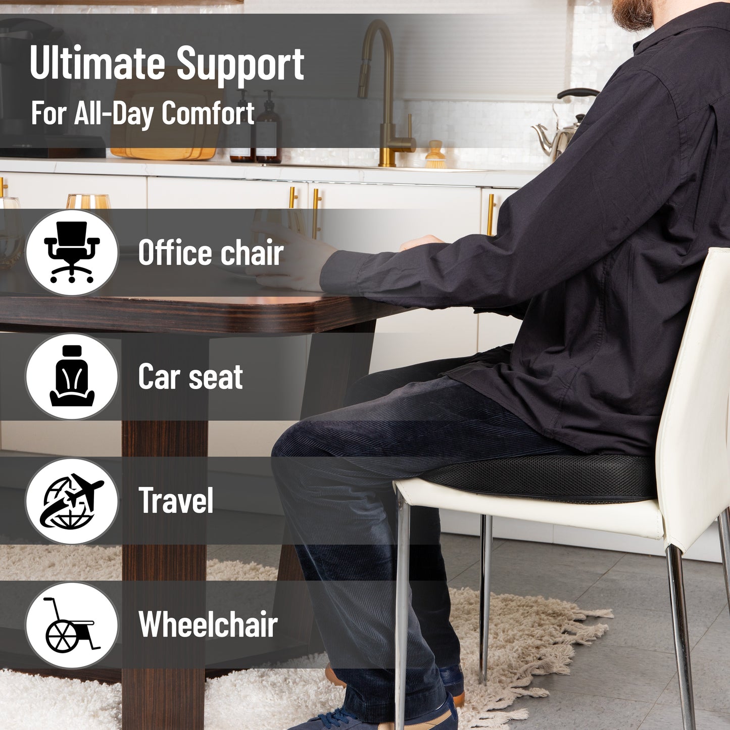 Mind Reader Memory Foam and Gel Seat Cushion with Tailbone Cutout, Ergonomic Pressure Relief for Office, Car, and More, Relieves Hip, Tailbone, Coccyx & Sciatica Pain, 17.5"L x 14.5"W x 3.25"H, Blue, Gray