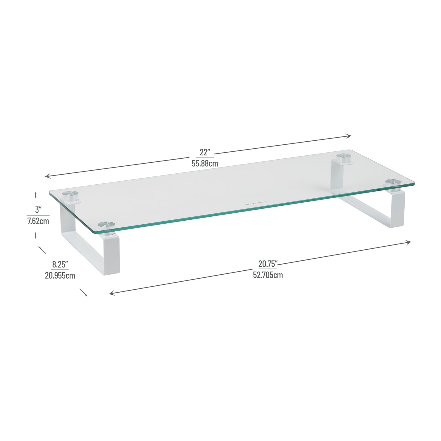 Mind Reader Monitor Stand, Contemporary, Desktop Organizer, Laptop Riser, Office, Glass, 22"L x 8.25"W x 3"H, Clear