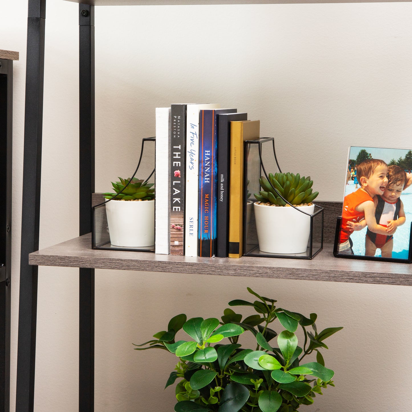 Mind Reader Terrarium Bookends, Decorative Book Holders with Storage, Modern Organizer for Desk or Shelf, Glass, Metal, Set of 2