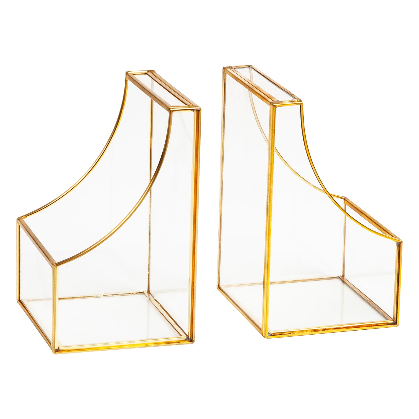 Mind Reader Terrarium Bookends, Decorative Book Holders with Storage, Modern Organizer for Desk or Shelf, Glass, Metal, Set of 2