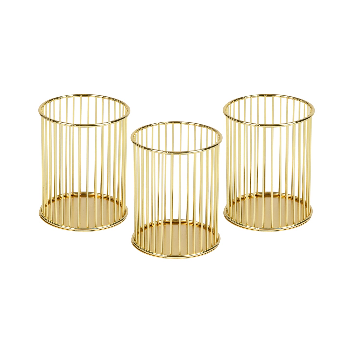 Mind Reader Pen and Accessories Holder, Desktop Organizer, Office, Metal , 3"L x 3"W x 4"H, Set of 3, Gold