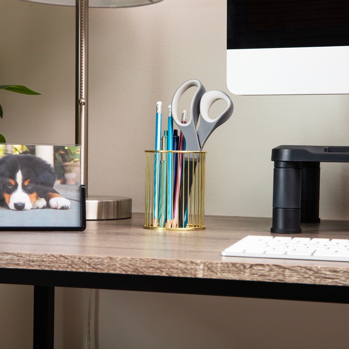 Mind Reader Pen and Accessories Holder, Desktop Organizer, Office, Metal , 3"L x 3"W x 4"H, Set of 3, Gold