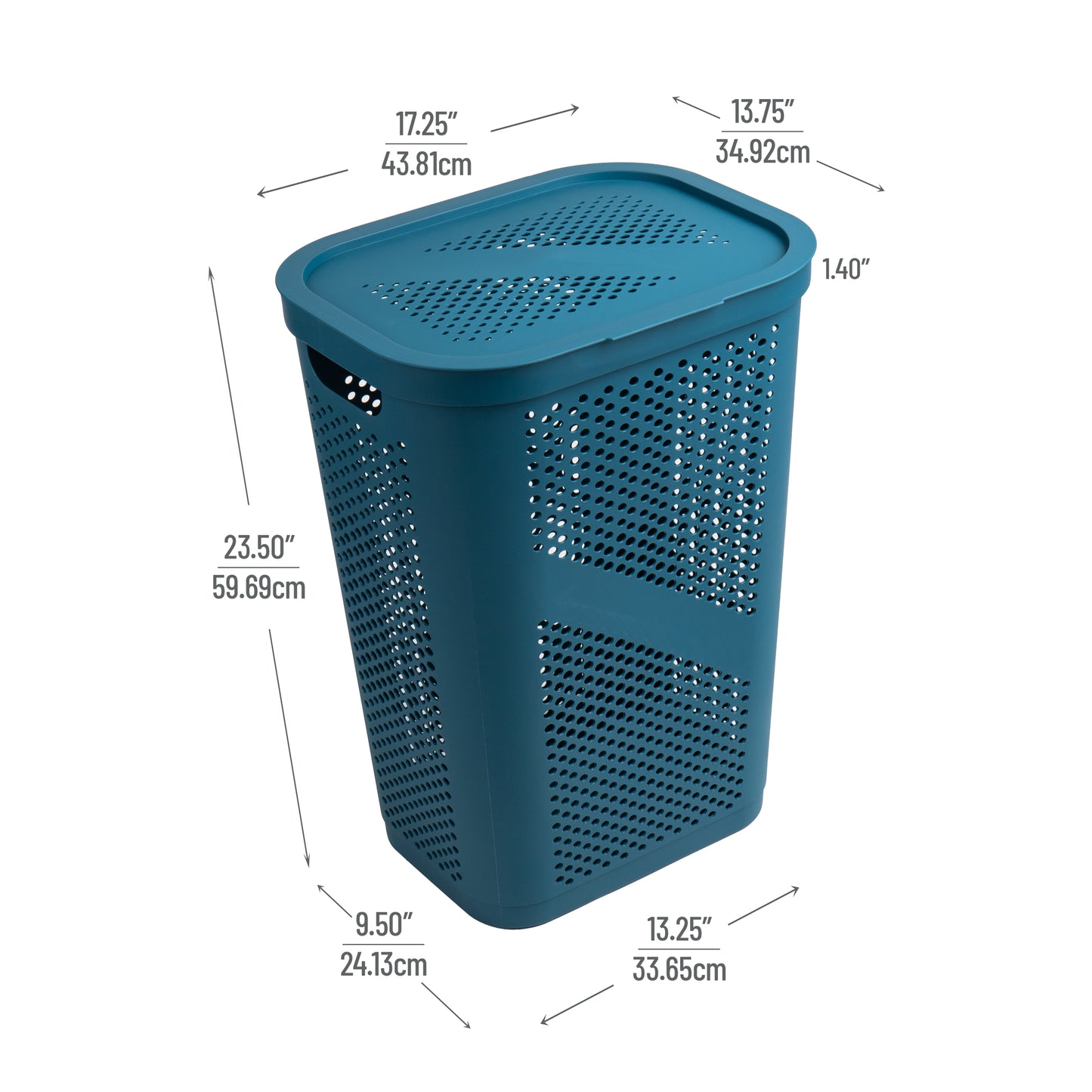 Mind Reader 60L Slim Laundry Hamper, Clothes Basket, Lid, Ventilated, Plastic, 17.25"L x 13.75"W x 23.5"H