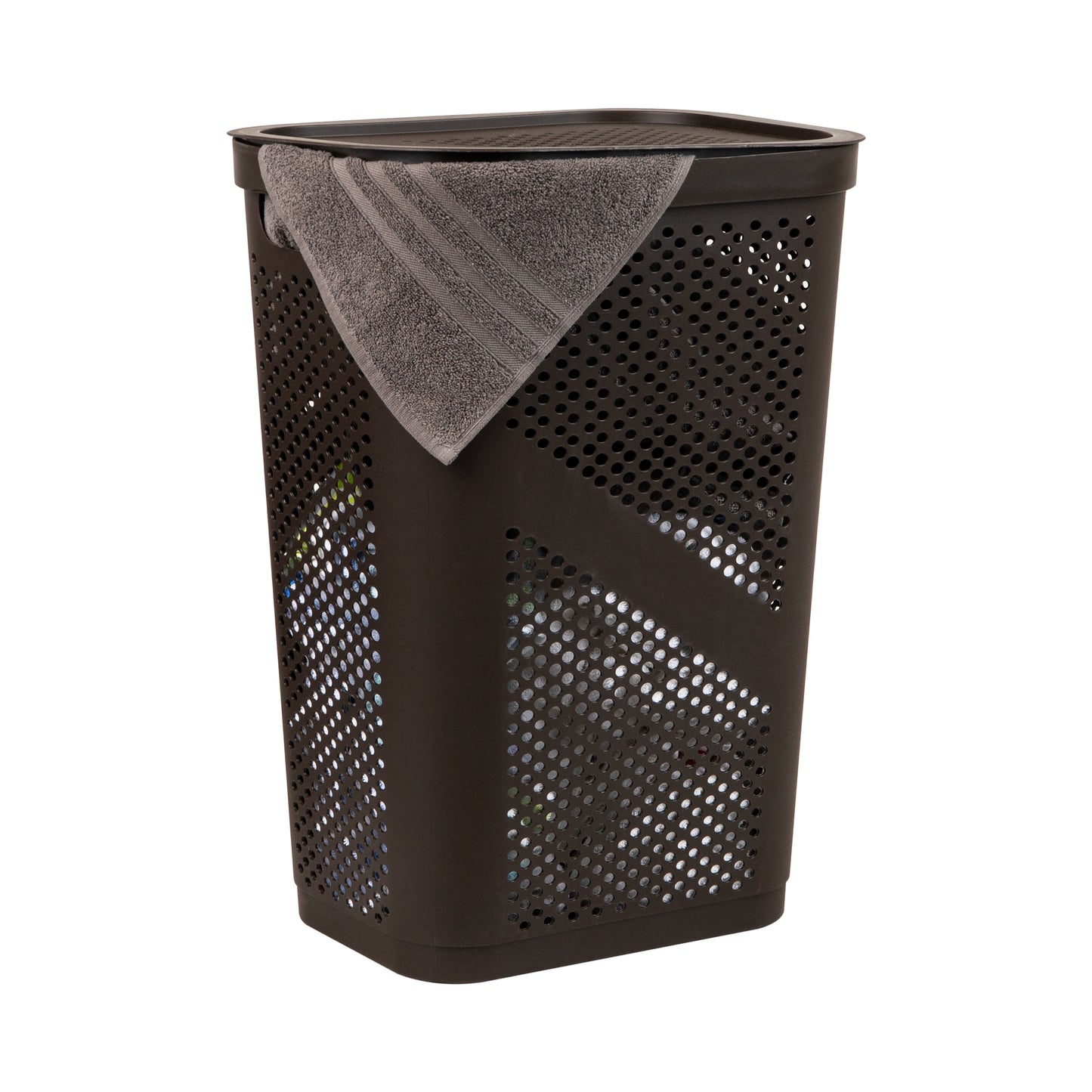 Mind Reader 60L Slim Laundry Hamper, Clothes Basket, Lid, Ventilated, Plastic, 17.25"L x 13.75"W x 23.5"H