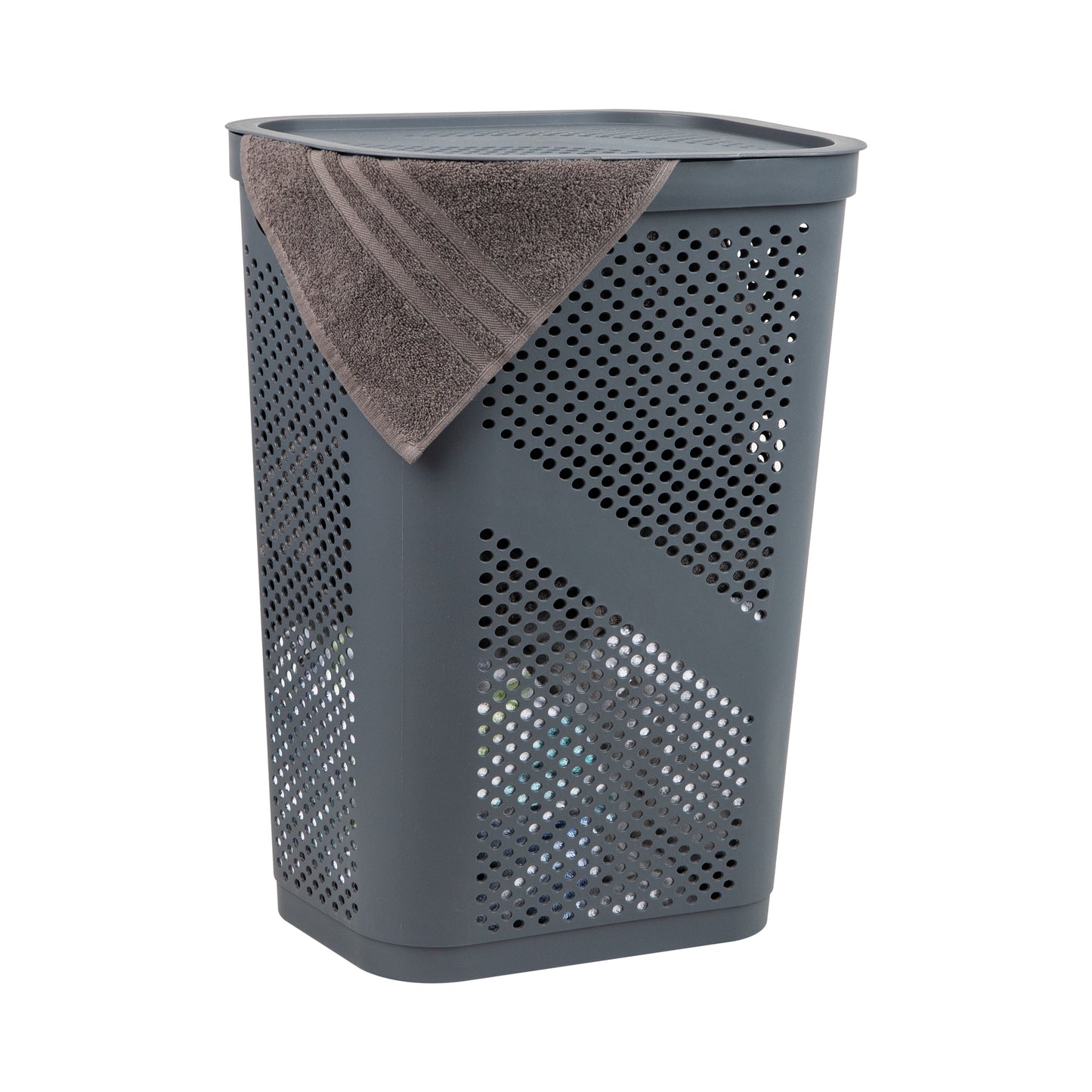 Mind Reader 60L Slim Laundry Hamper, Clothes Basket, Lid, Ventilated, Plastic, 17.25"L x 13.75"W x 23.5"H