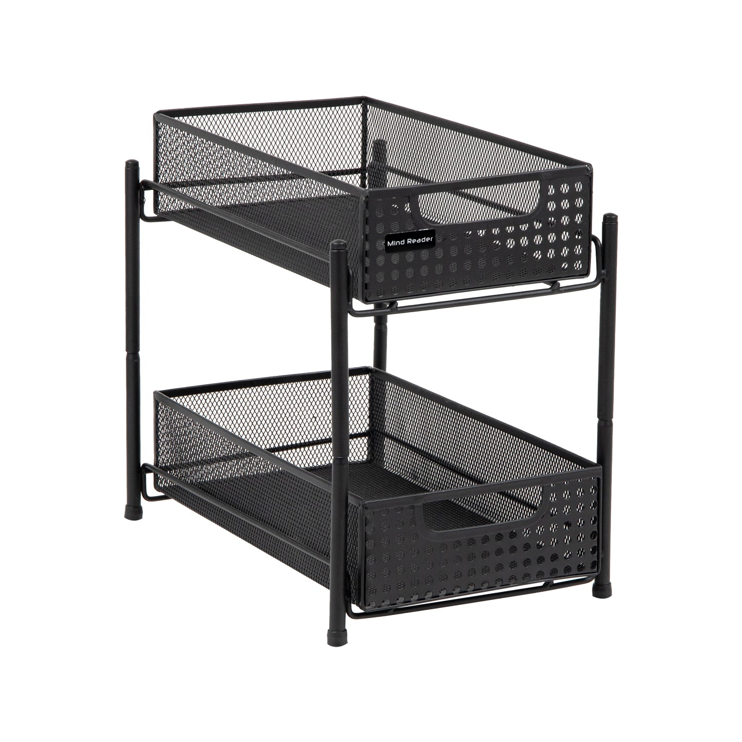 Mind Reader Network Collection, 2-Tier Sliding Basket Storage, Secure Rubber Feet, Kitchen, Desk, Makeup, Cabinet Organizer, Metal Mesh