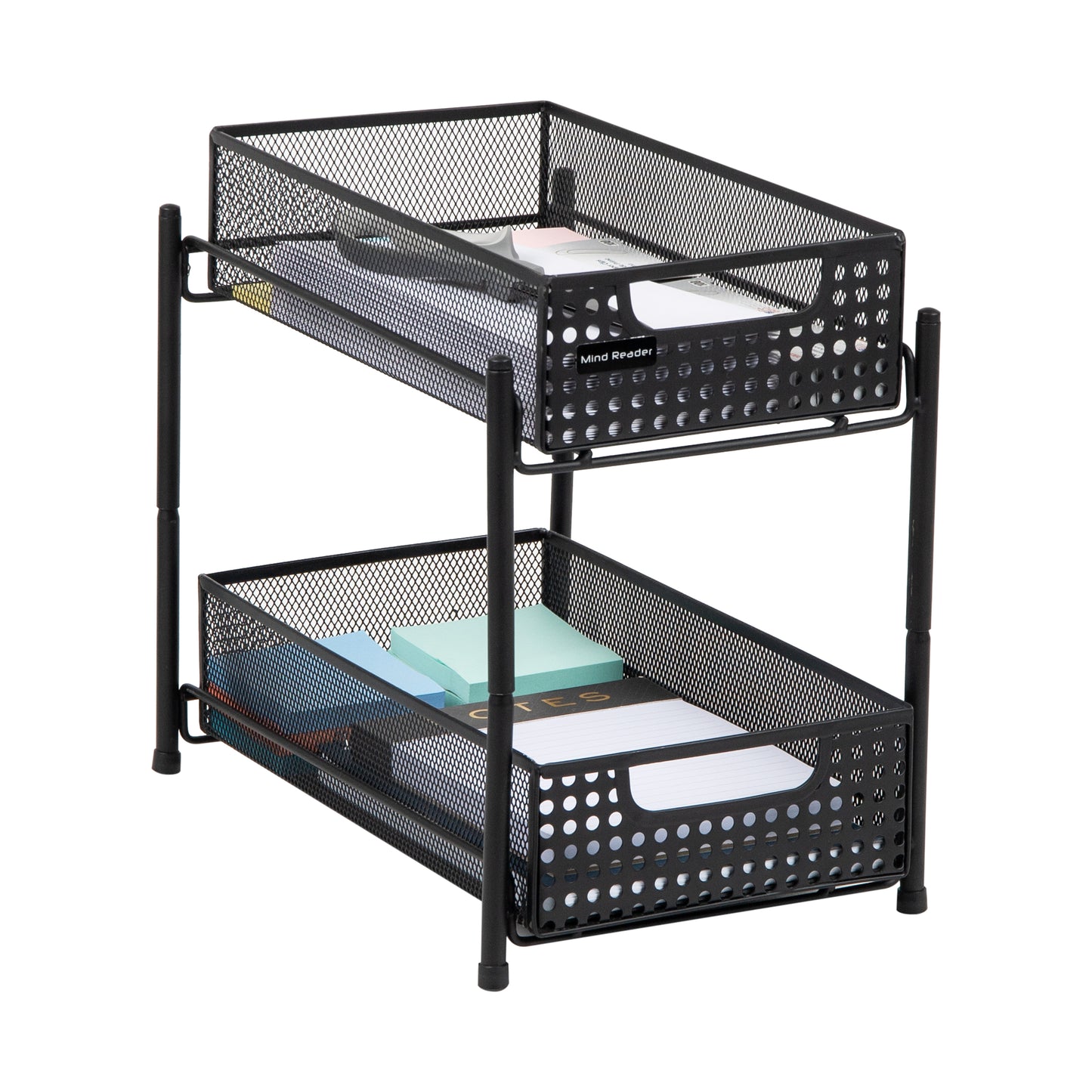 Mind Reader Network Collection, 2-Tier Sliding Basket Storage, Secure Rubber Feet, Kitchen, Desk, Makeup, Cabinet Organizer, Metal Mesh