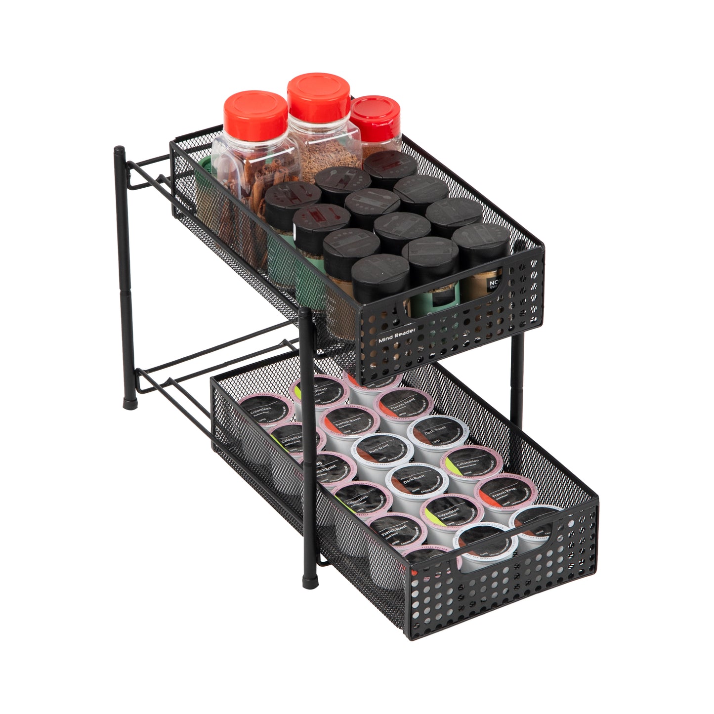 Mind Reader Network Collection, 2-Tier Sliding Basket Storage, Secure Rubber Feet, Kitchen, Desk, Makeup, Cabinet Organizer, Metal Mesh