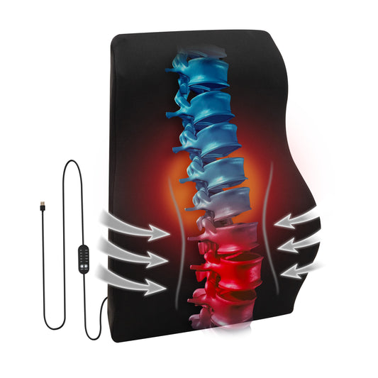 Mind Reader Heated Air-Cloud Lumbar Cushion, Ergonomic Memory Foam Back Support Pillow with Adjustable Heat Settings and Timer, Black