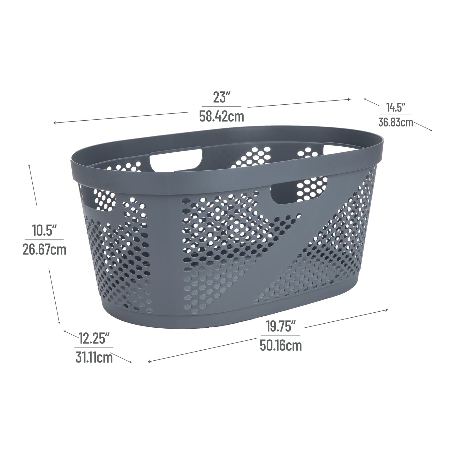 Mind Reader 40L Laundry Basket, Clothes Hamper, Ventilated, Plastic, 23"L x 14.5"W x 10.5"H