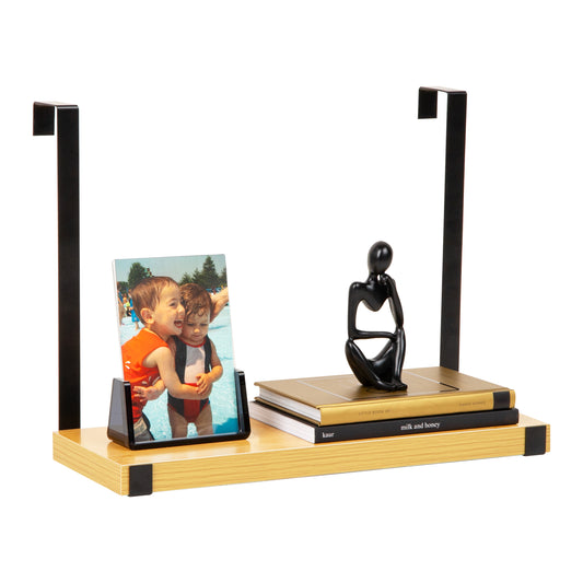 Mind Reader Hanging Cubicle Shelf Organizer, Cubicle Shelf for Office Supplies, Plants, and Decor, Easy to Install, MDF and Metal, 15.75"L x 5.75"W x 11.75"H, Brown