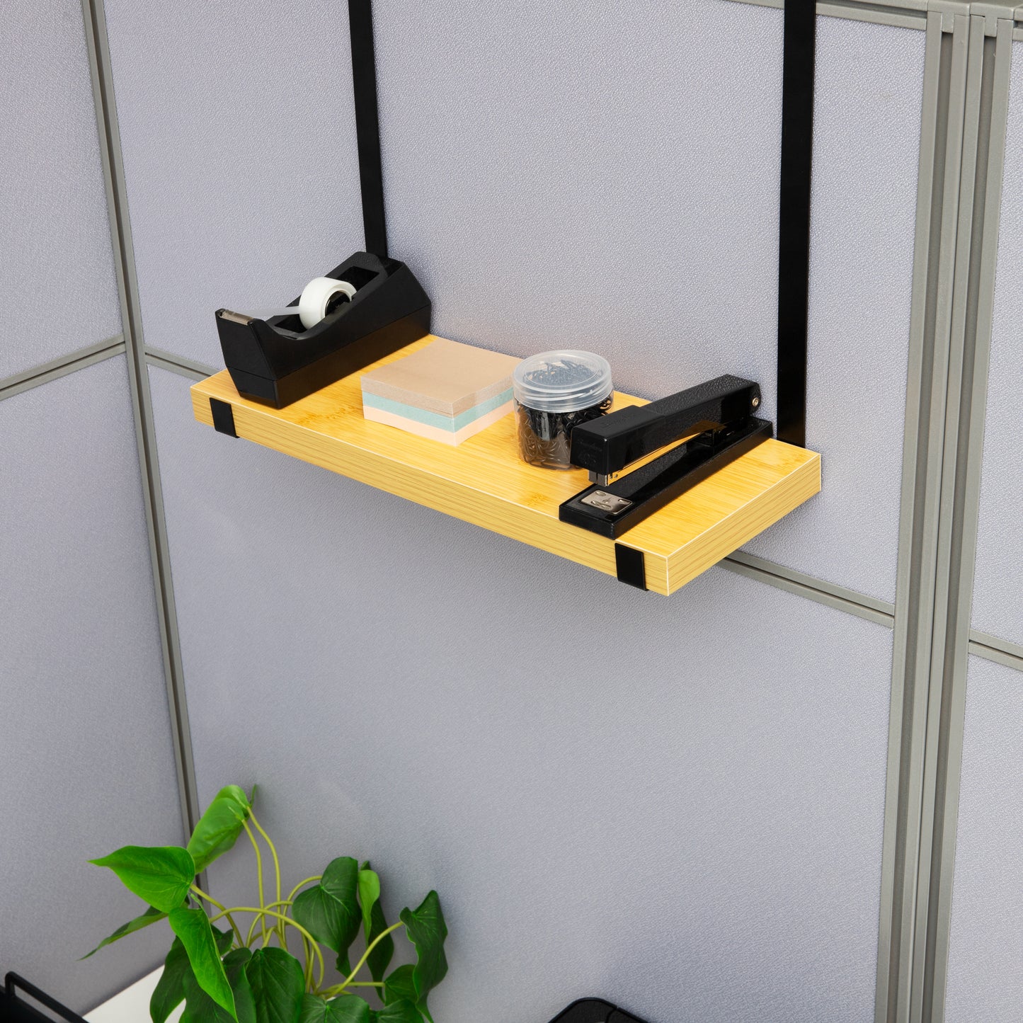 Mind Reader Hanging Cubicle Shelf Organizer, Cubicle Shelf for Office Supplies, Plants, and Decor, Easy to Install, MDF and Metal, 15.75"L x 5.75"W x 11.75"H, Brown