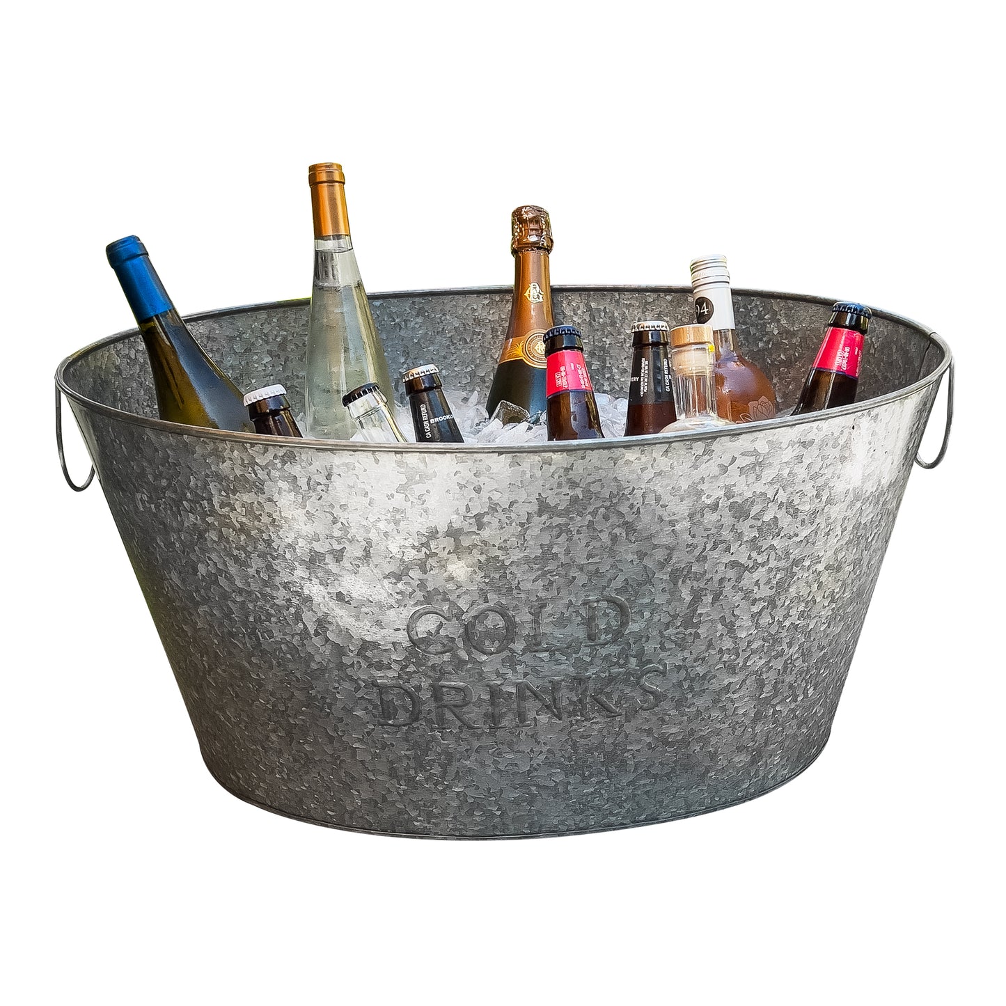 Mind Reader Cold Beverage Bucket with Handles, Party Basket, Entertaining, Portable, Large, Galvanized Metal, 18"L x 24"W x 12"H, Silver