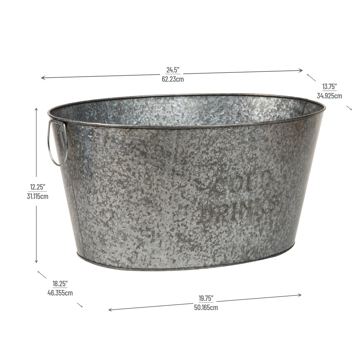 Mind Reader Cold Beverage Bucket with Handles, Party Basket, Entertaining, Portable, Large, Galvanized Metal, 18"L x 24"W x 12"H, Silver