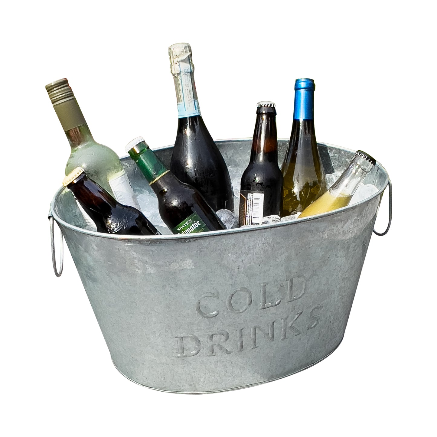 Mind Reader Cold Beverage Bucket with Handles, Party Basket, Entertaining, Portable, Small, Galvanized Metal, 17.25"L x 11"W x 9.5"H, Silver