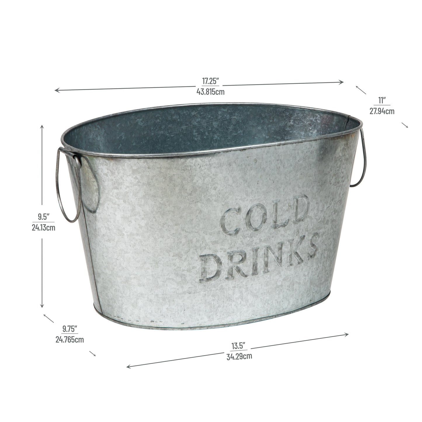 Mind Reader Cold Beverage Bucket with Handles, Party Basket, Entertaining, Portable, Small, Galvanized Metal, 17.25"L x 11"W x 9.5"H, Silver