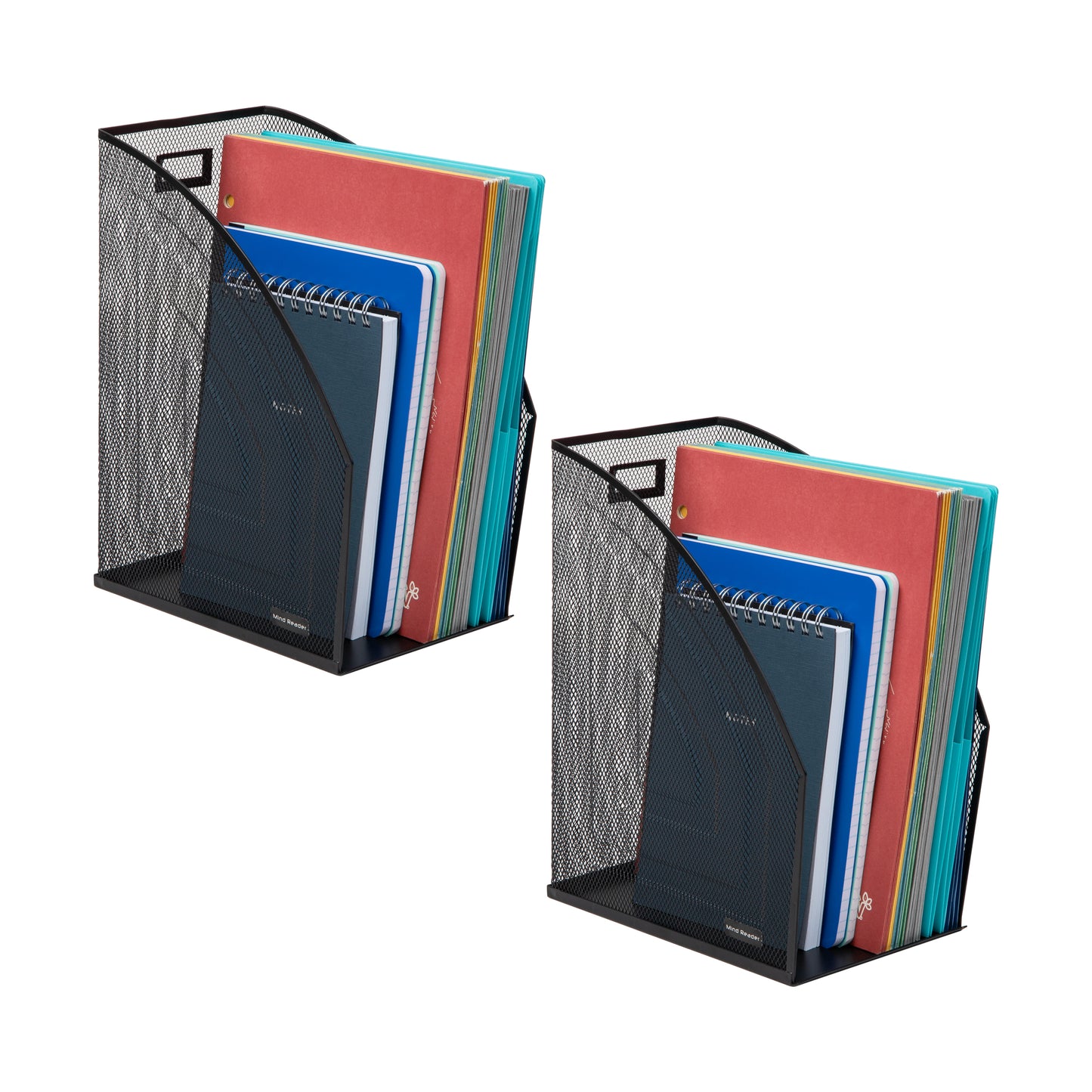 Mind Reader Vertical File Storage, Desktop Organizer, Workspace, Office, Metal Mesh, 6.25"L x 10"W x 12.5"H, Set of 2, Black