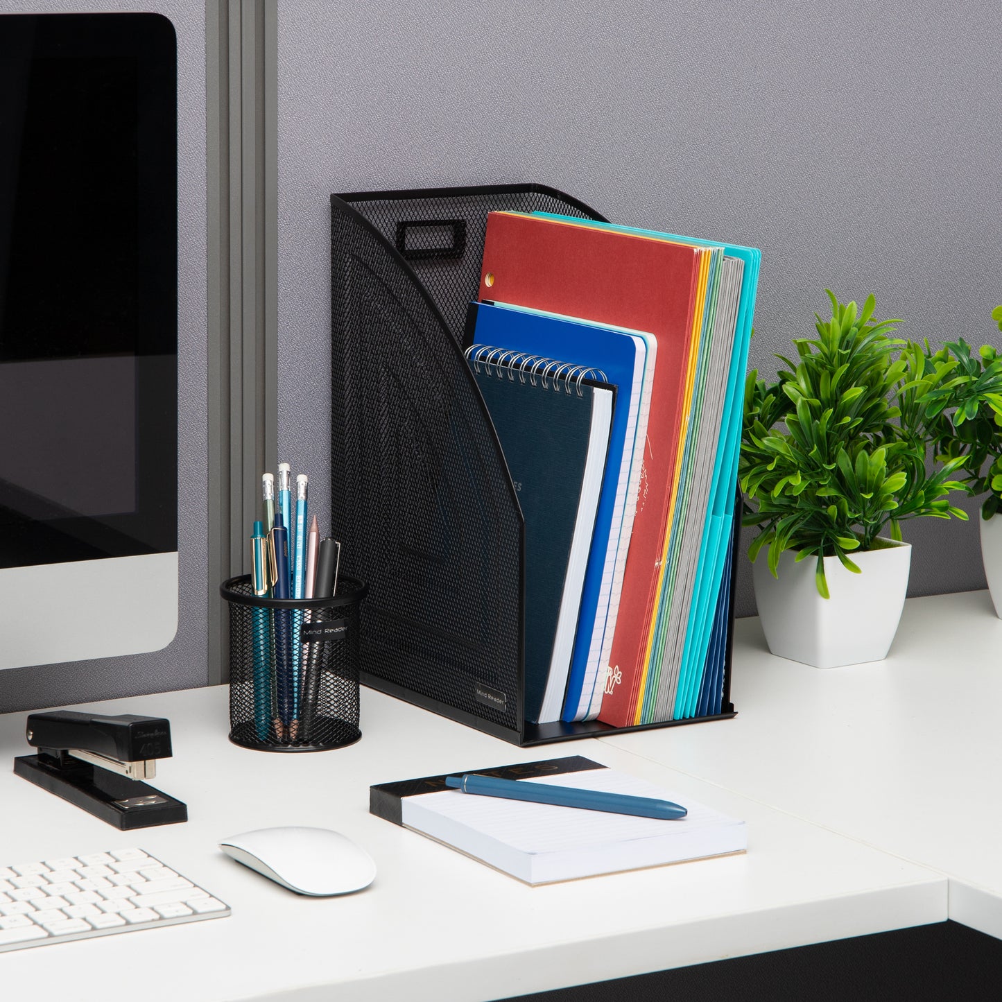 Mind Reader Vertical File Storage, Desktop Organizer, Workspace, Office, Metal Mesh, 6.25"L x 10"W x 12.5"H, Set of 2, Black