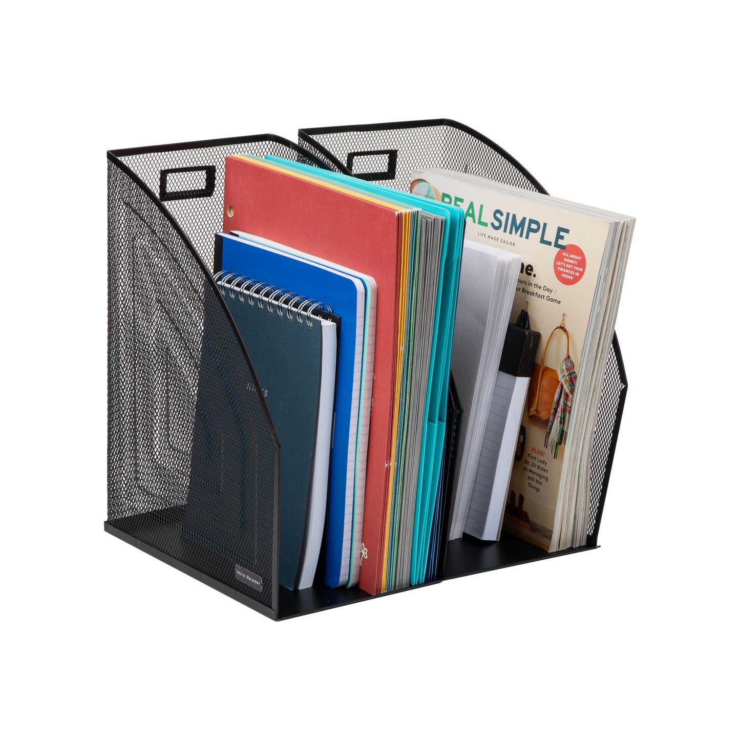 Mind Reader Vertical File Storage, Desktop Organizer, Workspace, Office, Metal Mesh, 6.25"L x 10"W x 12.5"H, Set of 2, Black