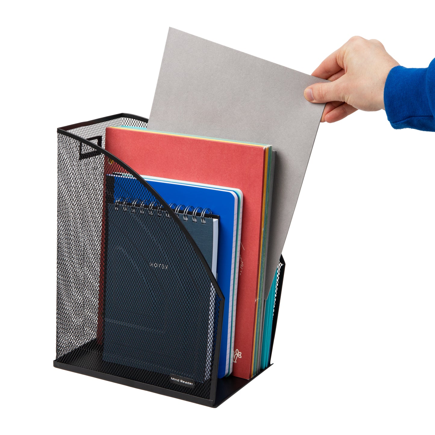 Mind Reader Vertical File Storage, Desktop Organizer, Workspace, Office, Metal Mesh, 6.25"L x 10"W x 12.5"H, Set of 2, Black