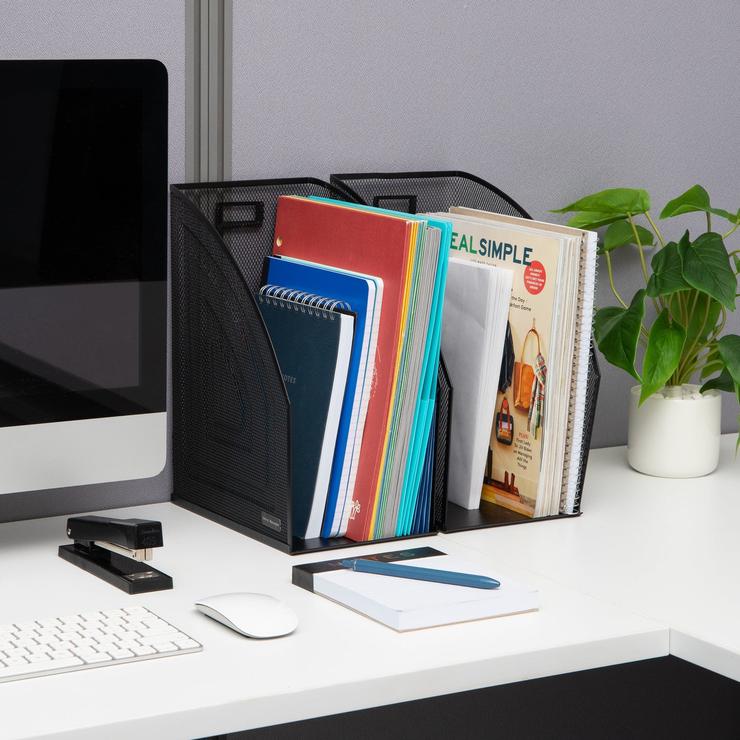 Mind Reader Vertical File Storage, Desktop Organizer, Workspace, Office, Metal Mesh, 6.25"L x 10"W x 12.5"H, Set of 2, Black