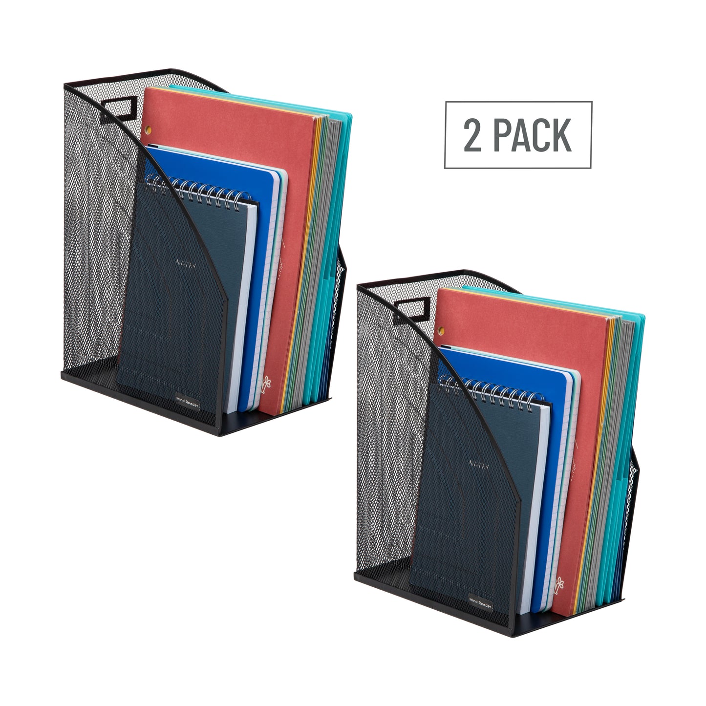 Mind Reader Vertical File Storage, Desktop Organizer, Workspace, Office, Metal Mesh, 6.25"L x 10"W x 12.5"H, Set of 2, Black