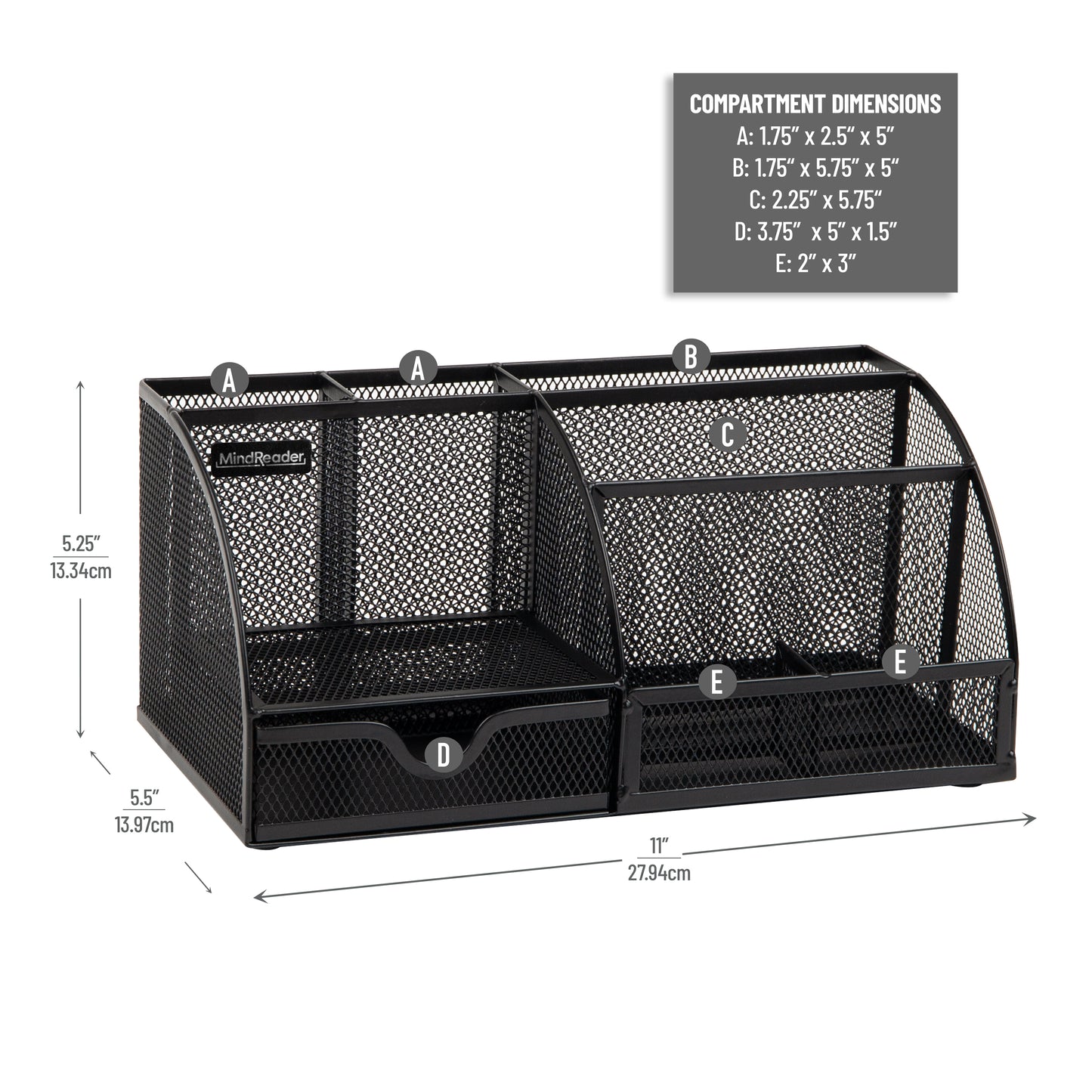 Mind Reader 7-Compartment Desktop Organizer, File & Accessory Storage, Metal Mesh Office Organizer for Desk, Workspace, Mail