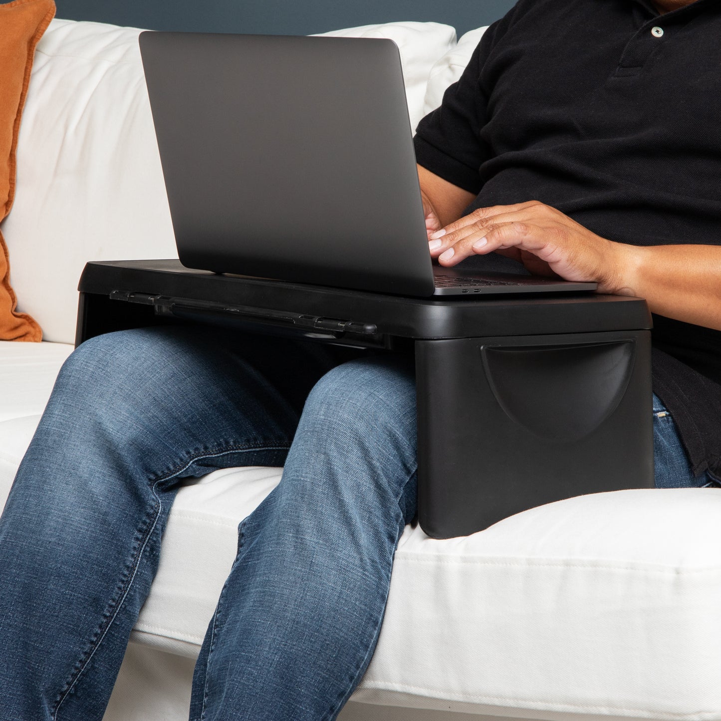 Mind Reader Anchor Collection, Portable Laptop Desk/Breakfast Table with Hinged Lid and Storage, Black