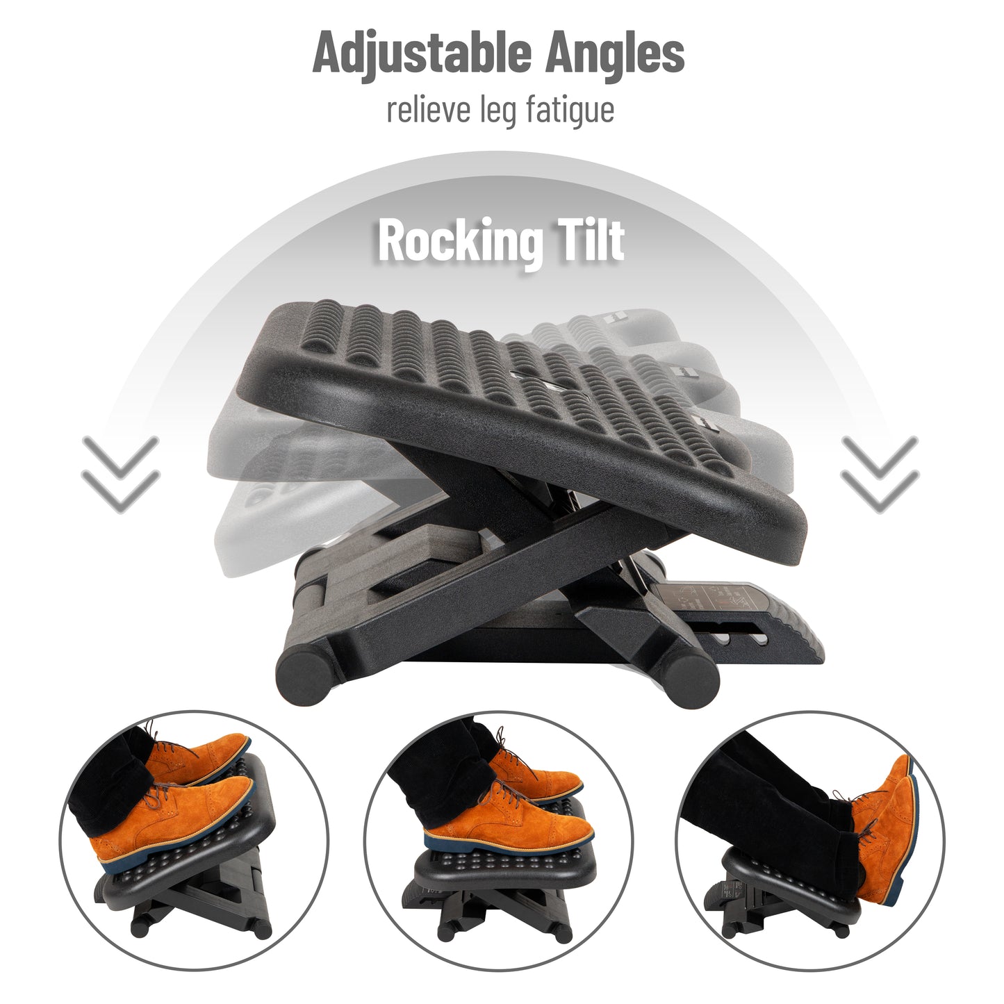 Mind Reader Foot Rest, Under Desk at Work, Ergonomic, Height Adjustable, Office, Plastic, 18"L x 13.5"W x 6.5"H, Black