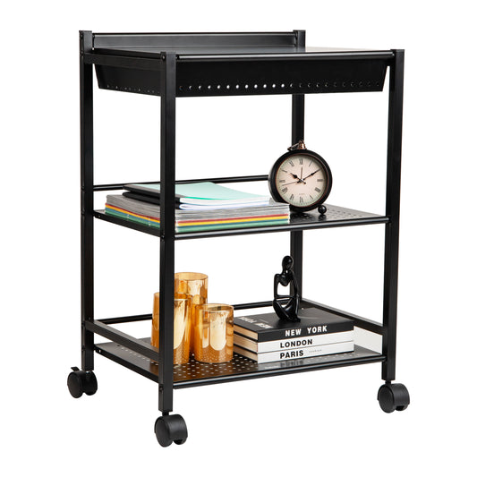 Mind Reader Cart with Covered Compartment, Office Organizer, Storage, 3-Tier, Office, Metal, 20"L x 14.25"W x 28.75"H, Black