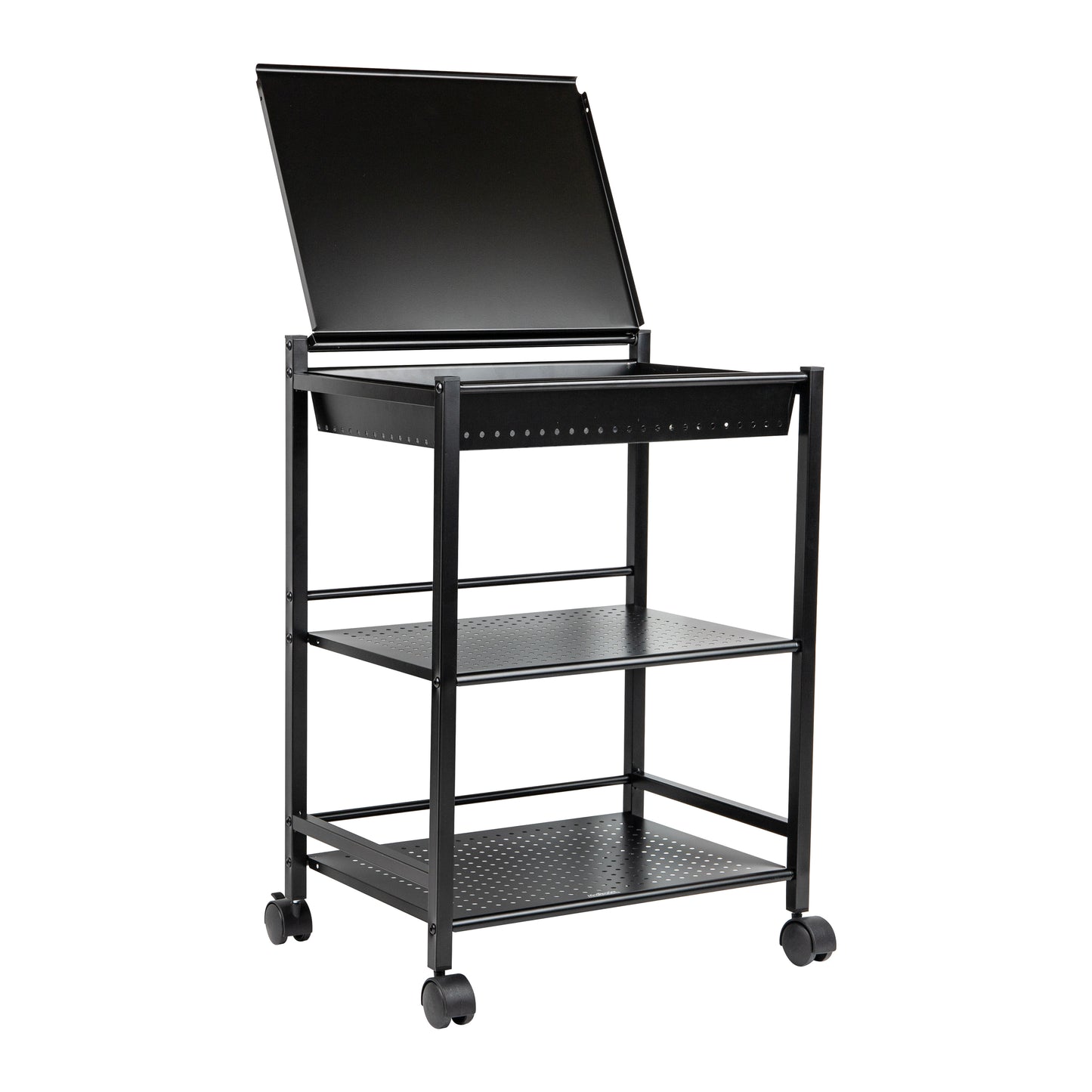 Mind Reader Cart with Covered Compartment, Office Organizer, Storage, 3-Tier, Office, Metal, 20"L x 14.25"W x 28.75"H, Black