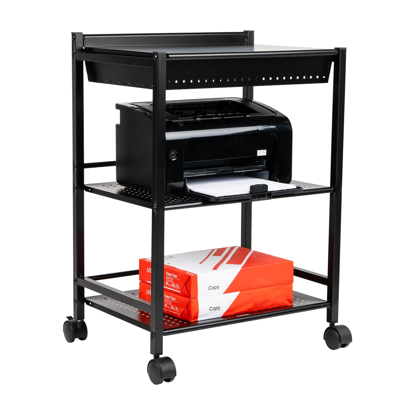 Mind Reader Cart with Covered Compartment, Office Organizer, Storage, 3-Tier, Office, Metal, 20"L x 14.25"W x 28.75"H, Black