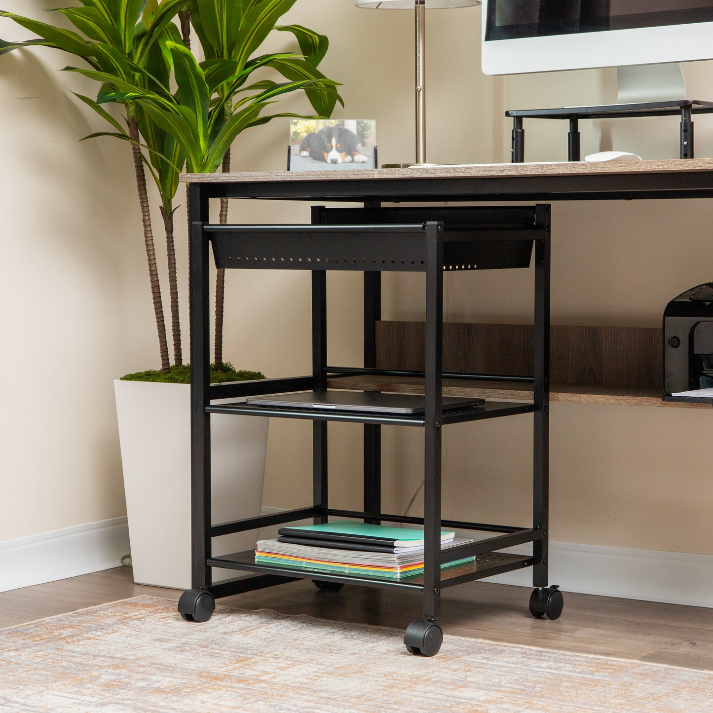 Mind Reader Cart with Covered Compartment, Office Organizer, Storage, 3-Tier, Office, Metal, 20"L x 14.25"W x 28.75"H, Black