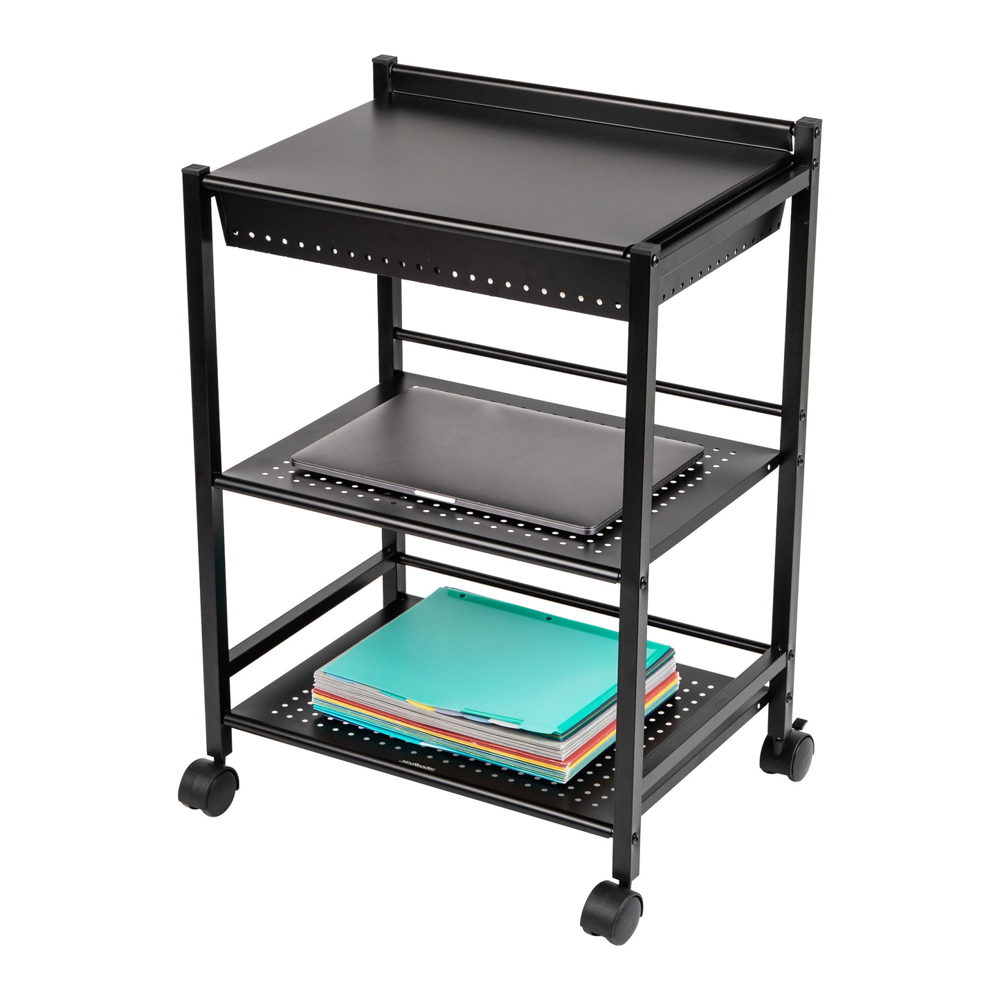 Mind Reader Cart with Covered Compartment, Office Organizer, Storage, 3-Tier, Office, Metal, 20"L x 14.25"W x 28.75"H, Black