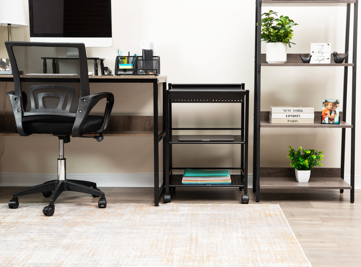 Mind Reader Cart with Covered Compartment, Office Organizer, Storage, 3-Tier, Office, Metal, 20"L x 14.25"W x 28.75"H, Black