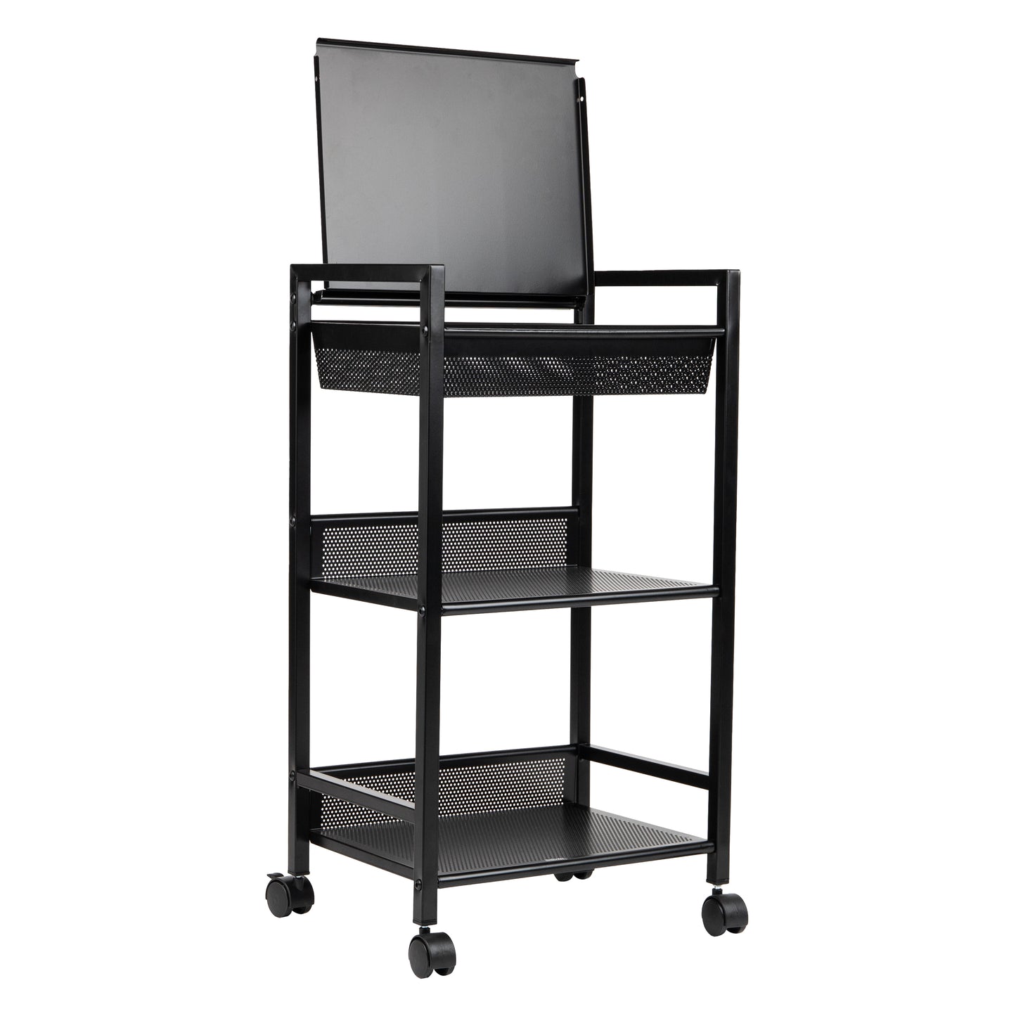 Mind Reader Cart with Covered Compartment, Office Organizer, Storage, 3-Tier, Office, Metal, 15.5"L x 11"W x 28.25"H, Black