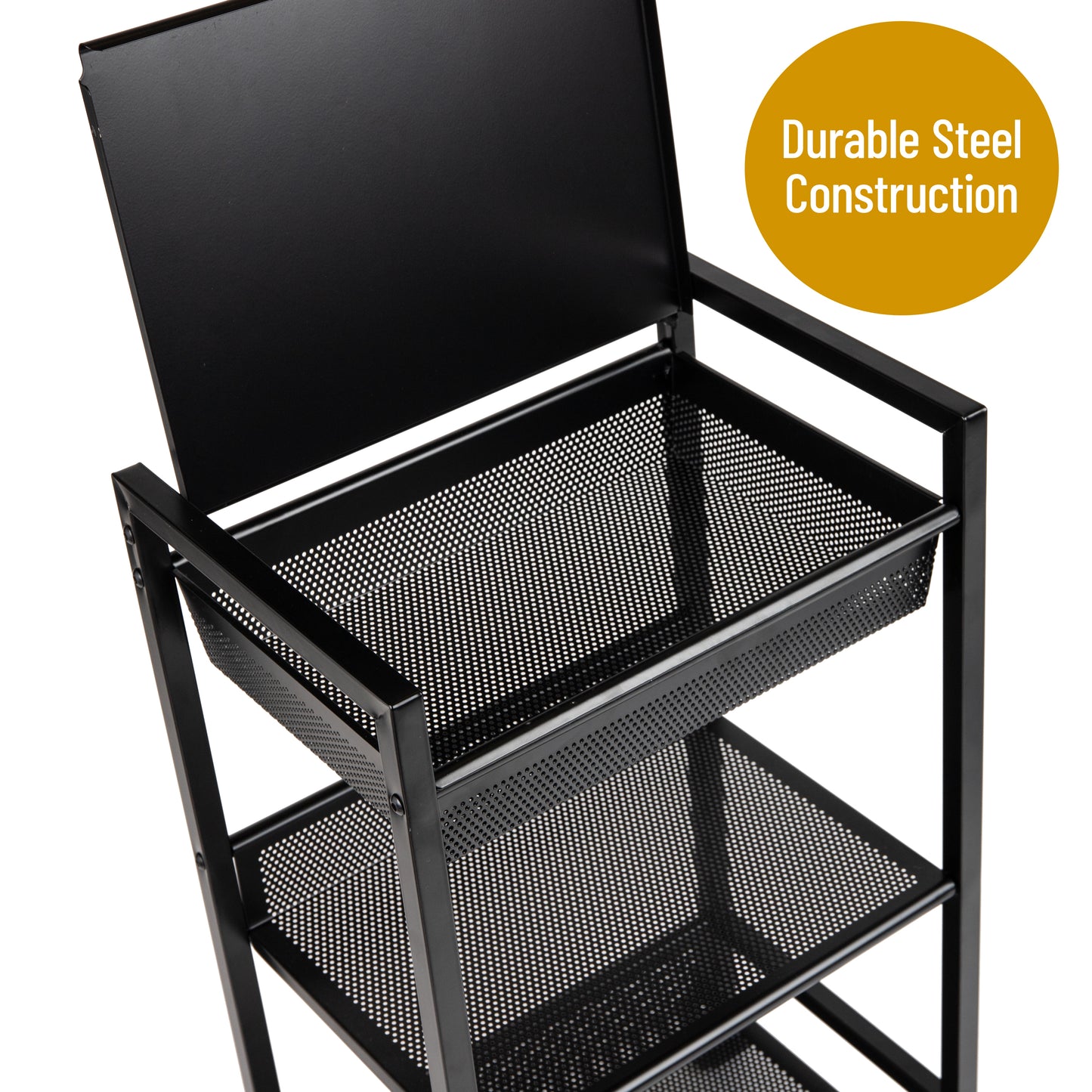 Mind Reader Cart with Covered Compartment, Office Organizer, Storage, 3-Tier, Office, Metal, 15.5"L x 11"W x 28.25"H, Black