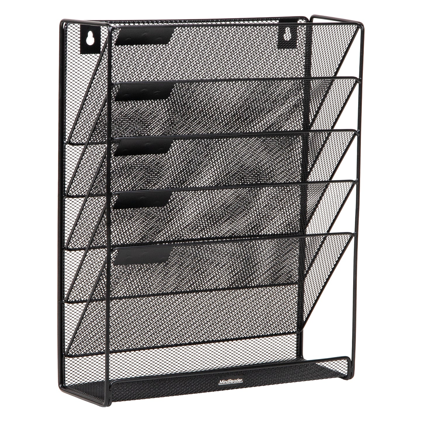 Mind Reader 5-Tier Vertical File Storage, Desktop Organizer, Wall Mount, Office, Metal Mesh, 12.75"L x 4"W x 16"H