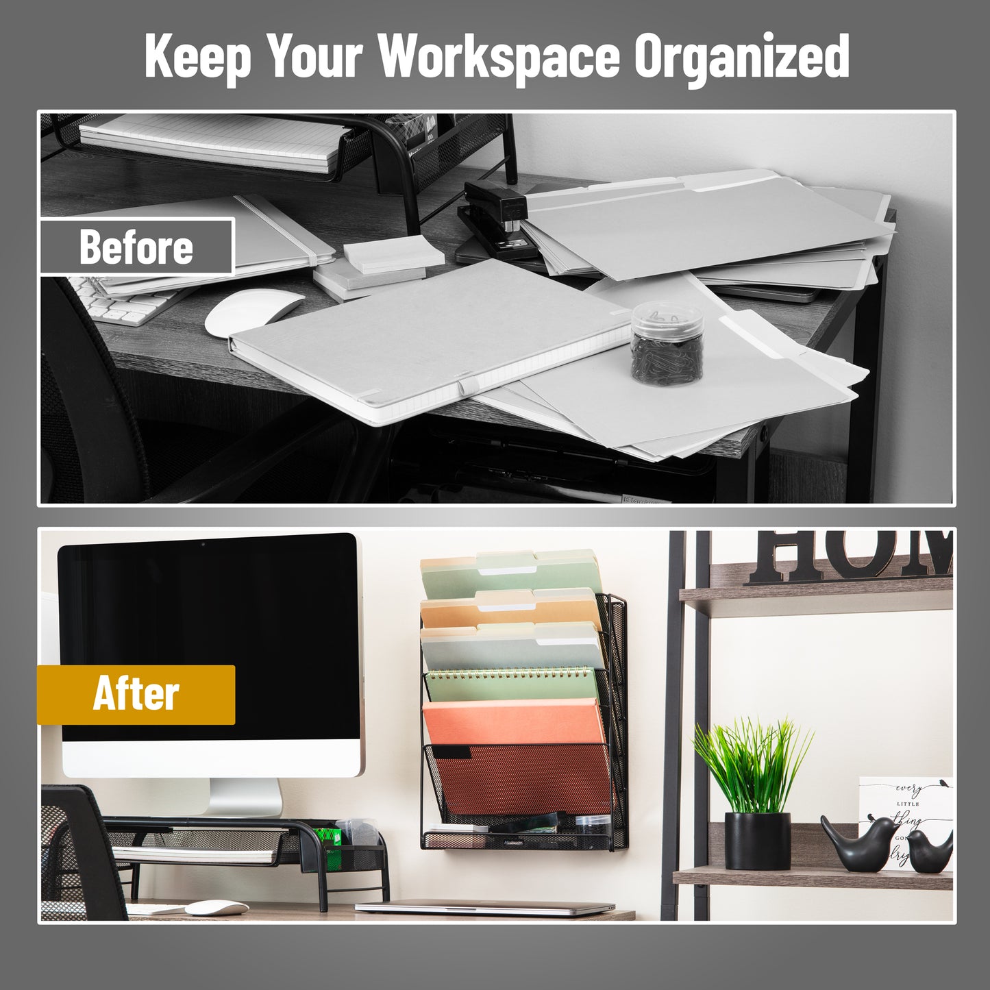 Mind Reader 5-Tier Vertical File Storage, Desktop Organizer, Wall Mount, Office, Metal Mesh, 12.75"L x 4"W x 16"H