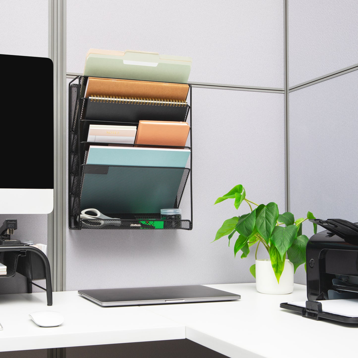 Mind Reader 5-Tier Vertical File Storage, Desktop Organizer, Wall Mount, Office, Metal Mesh, 12.75"L x 4"W x 16"H