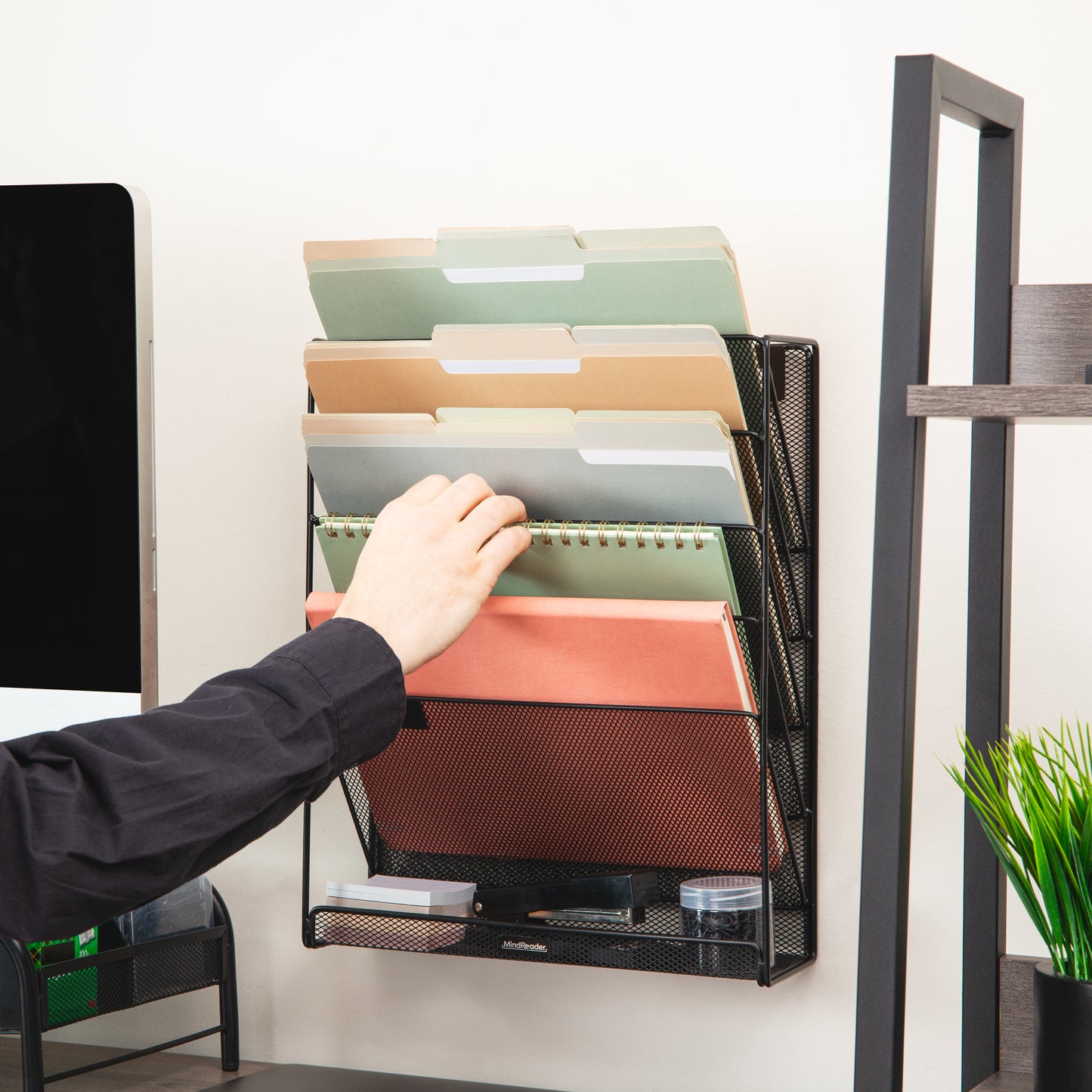 Mind Reader 5-Tier Vertical File Storage, Desktop Organizer, Wall Mount, Office, Metal Mesh, 12.75"L x 4"W x 16"H