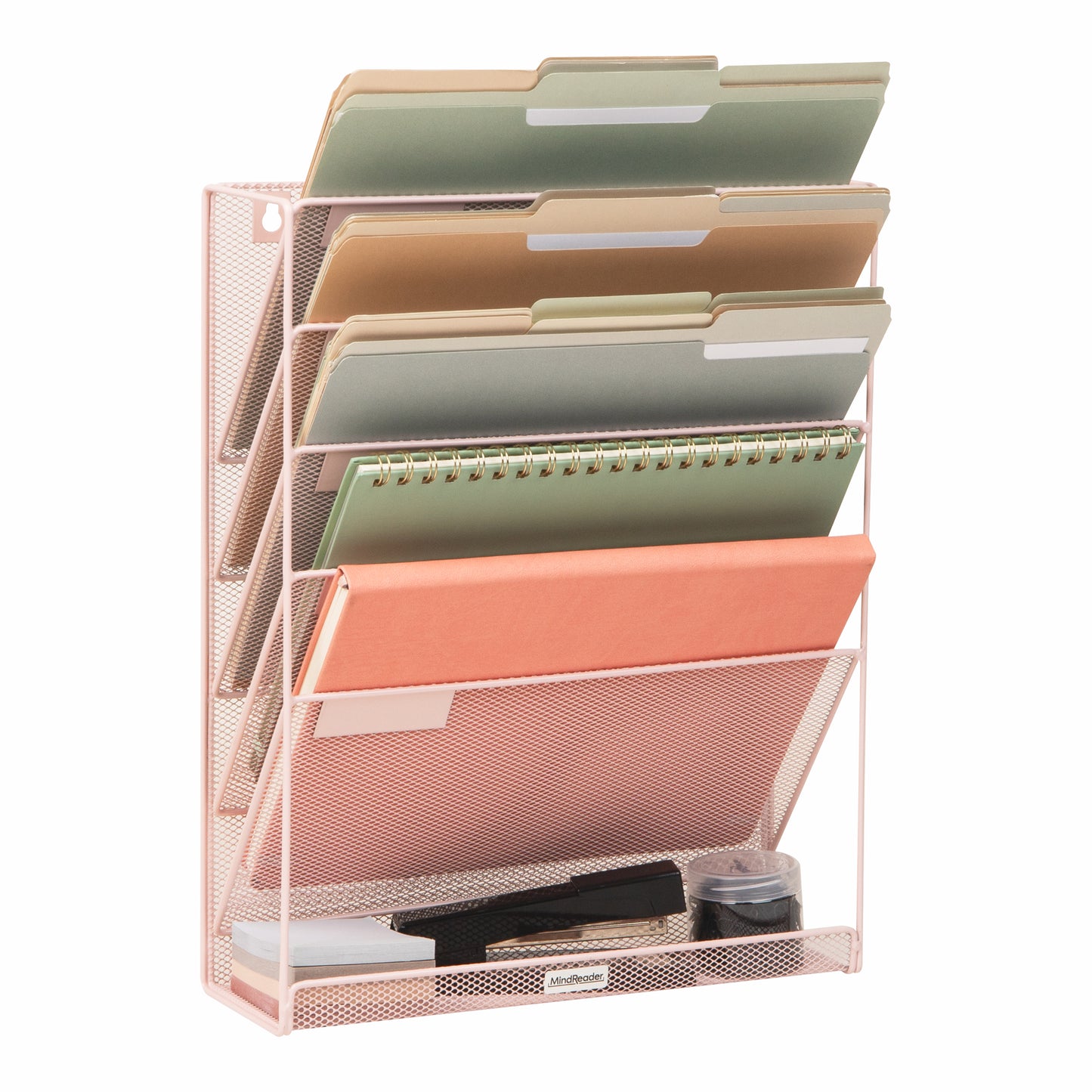 Mind Reader 5-Tier Vertical File Storage, Desktop Organizer, Wall Mount, Office, Metal Mesh, 12.75"L x 4"W x 16"H