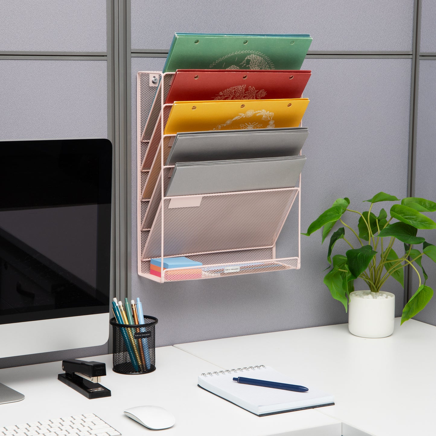 Mind Reader 5-Tier Vertical File Storage, Desktop Organizer, Wall Mount, Office, Metal Mesh, 12.75"L x 4"W x 16"H